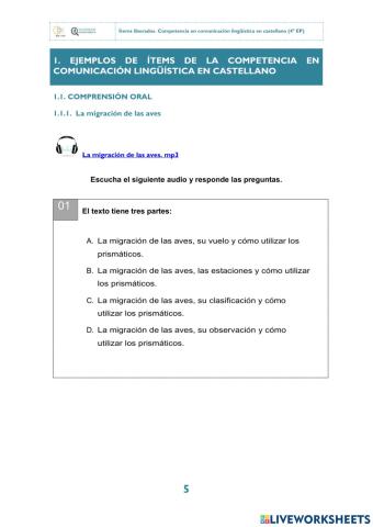Las aves - Comprensión oral