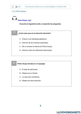 Pedro Duque - Comprensión oral