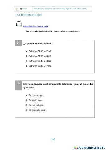Entrevista en la radio - Comprensión oral