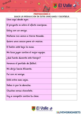 Preposiciones II