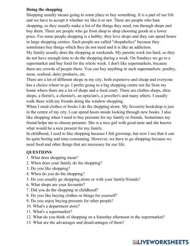 Doing shopping+Vocabulary