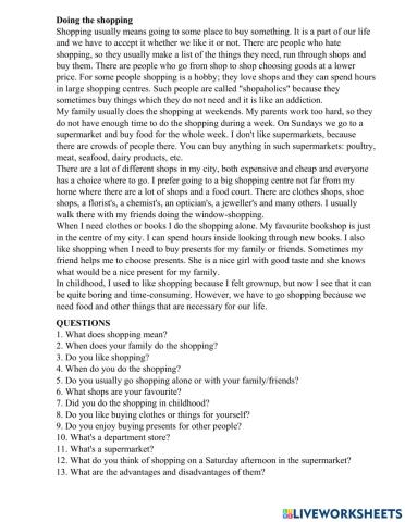 Doing shopping+Vocabulary