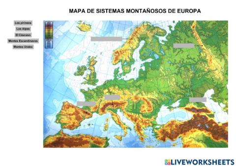 Europa-Mapa sistemas montañosos