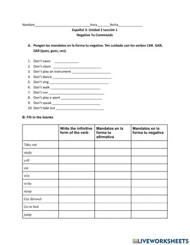 Avancemos 3 Negative tu commands