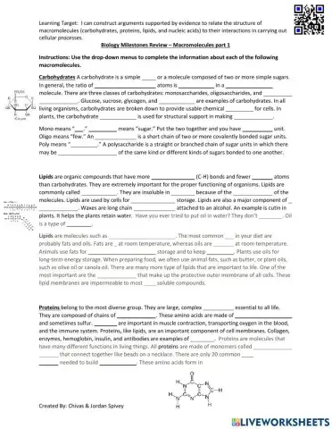 Biology Milestones Prep - Macromolecules Part 1
