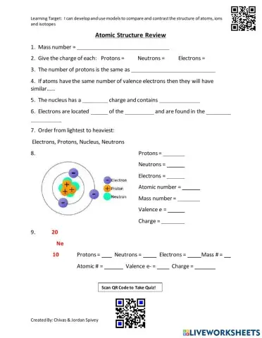Atomic Structure Review Activity