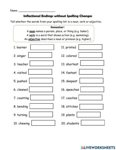 Inflectional Endings Without Spelling Changes