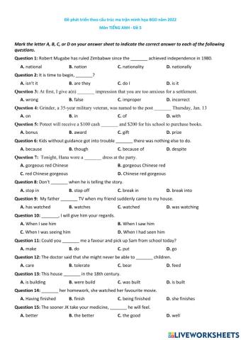 Đề số 5 bộ 2 tn