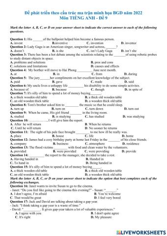 Đề số 9 bộ đề 2 tn