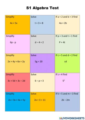 WW S1 Algebra Test