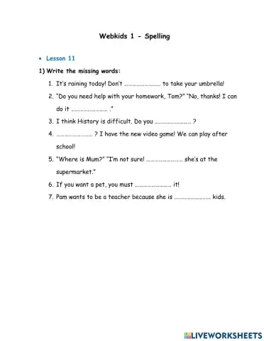 Webkids 1 - Spelling Unit 11