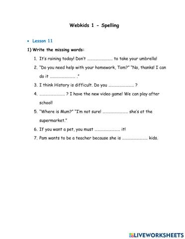 Webkids 1 - Spelling Unit 11