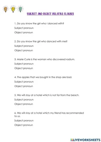 Subject or Object Pronouns relative clauses