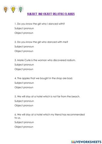 Subject or Object Pronouns relative clauses