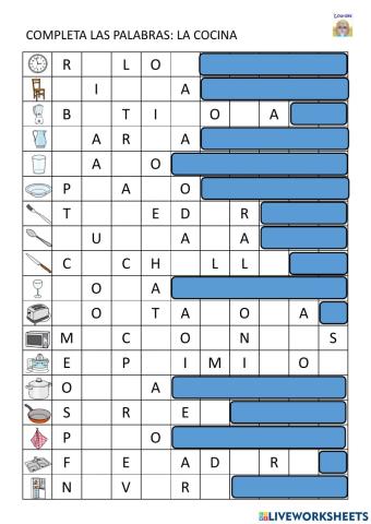 Cocina. Palabras Mutiladas