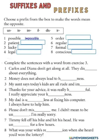 Suffixes and prefixes
