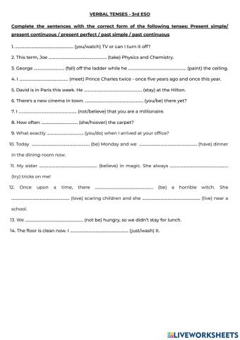 VERBAL TENSES - 3rd ESO