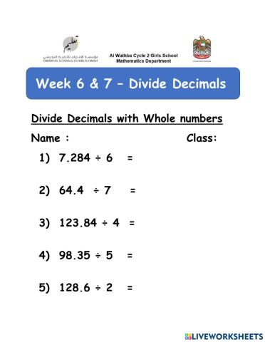 Divide Decimals with Whole numbers
