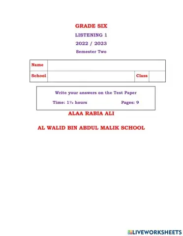 Grade 6 Listening 1 S 2
