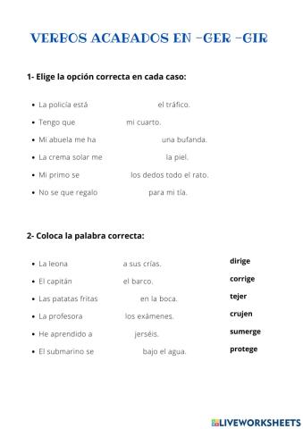 Verbos acabados en -ger -gir