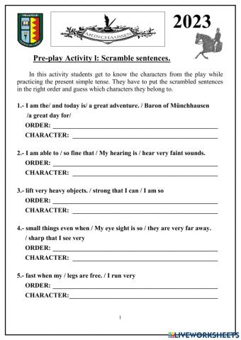 BARON MÜNCHHAUSSEN PRE-PLAY activities. Forum Theatre