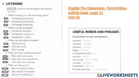 English File Elementary- Workbook- Unit 5A- Page 31