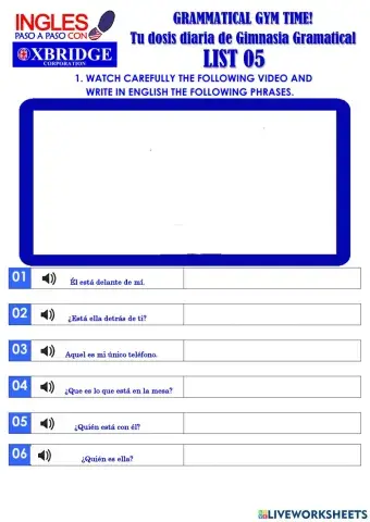 List 05 GRAMMATICAL GYM TIME!-BEGENNER A1