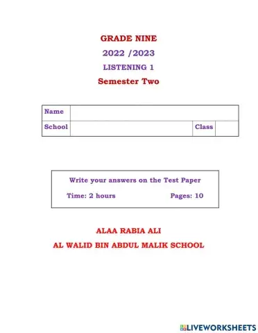 Grade 9 Listening 1 S 2