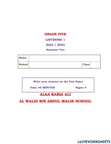 Grade 5 Listening 1