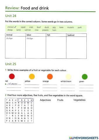 Basic Vocabulary Review 24-28 Food and drink review