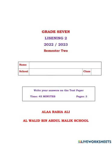 Grade 7 Listening 2 S 2