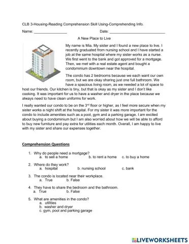 CLB 3-Housing-Describing a Home-Reading Skill Using