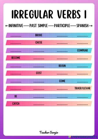 Irregular Verbs Test 1