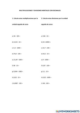 Calculo mental con decimales