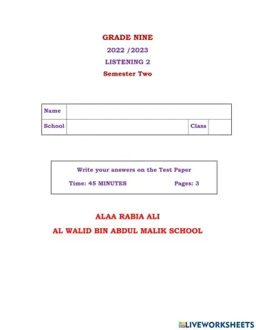 Grade 9 Listening 2 S 2