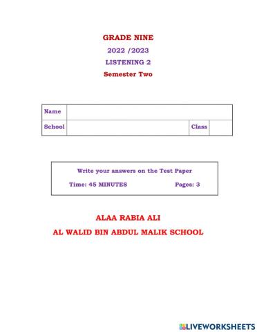 Grade 9 Listening 2 S 2