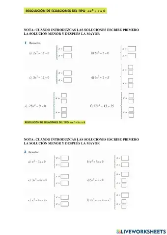 Ecuaciones de segundo grado incompletas
