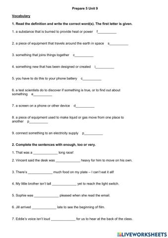 Prepare 5 Unit 9