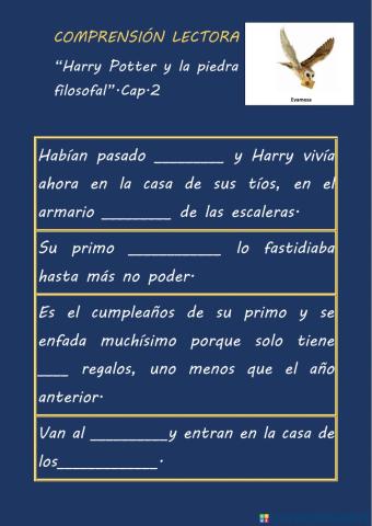 Comprensión lectora Harry Potter