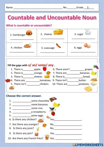 English - Fifth Grade - Uncountables-Countables