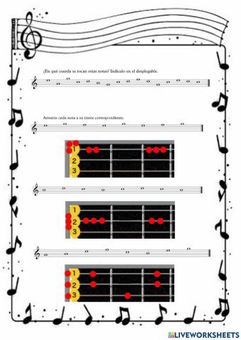Notas guitarra primera posición 3 primeras cuerdas
