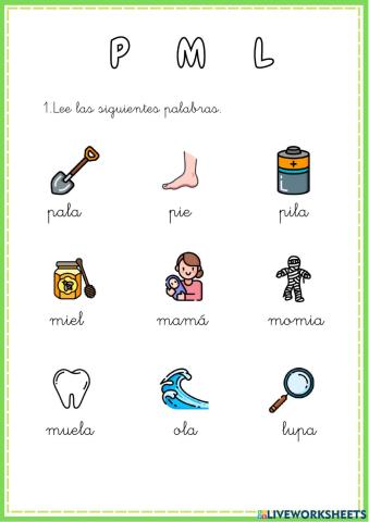 Lectura letras P, M, L