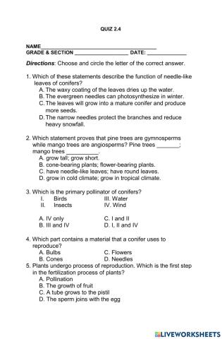 Science 6 Q2 Quiz 2.4