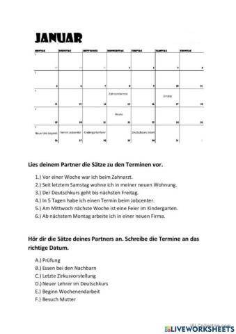 Temporale Präpositionen- Partner 2