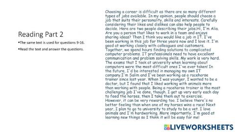 Reading comprehension