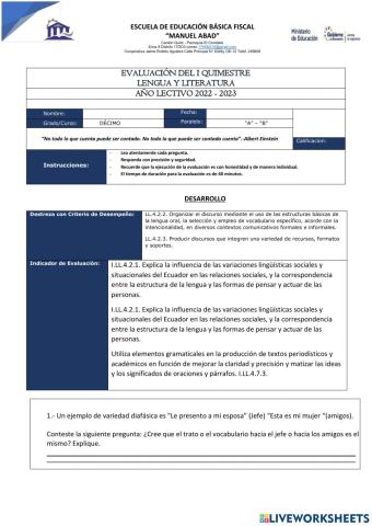 Evaluación del primer quimestre