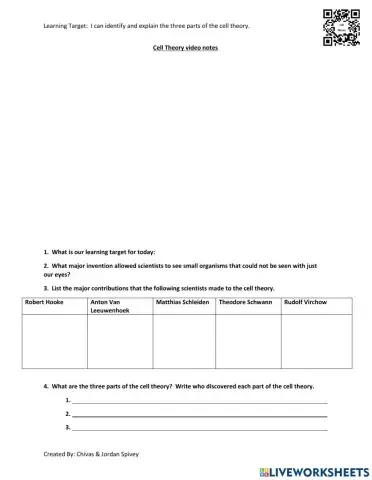 Cell Theory video notes with quiz