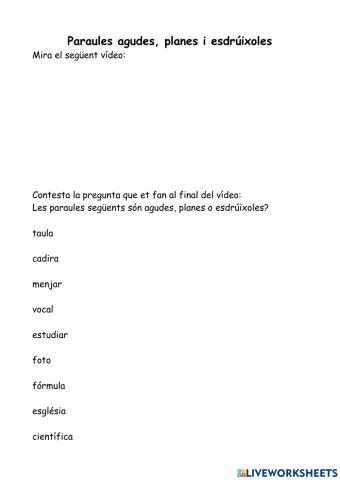 Paraules agudes, planes i esdrúixoles
