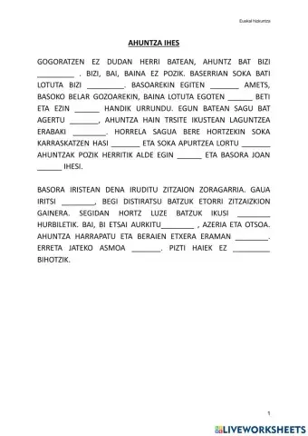 Ahuntza ihesi ipuina