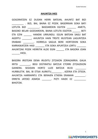 Ahuntza ihesi ipuina